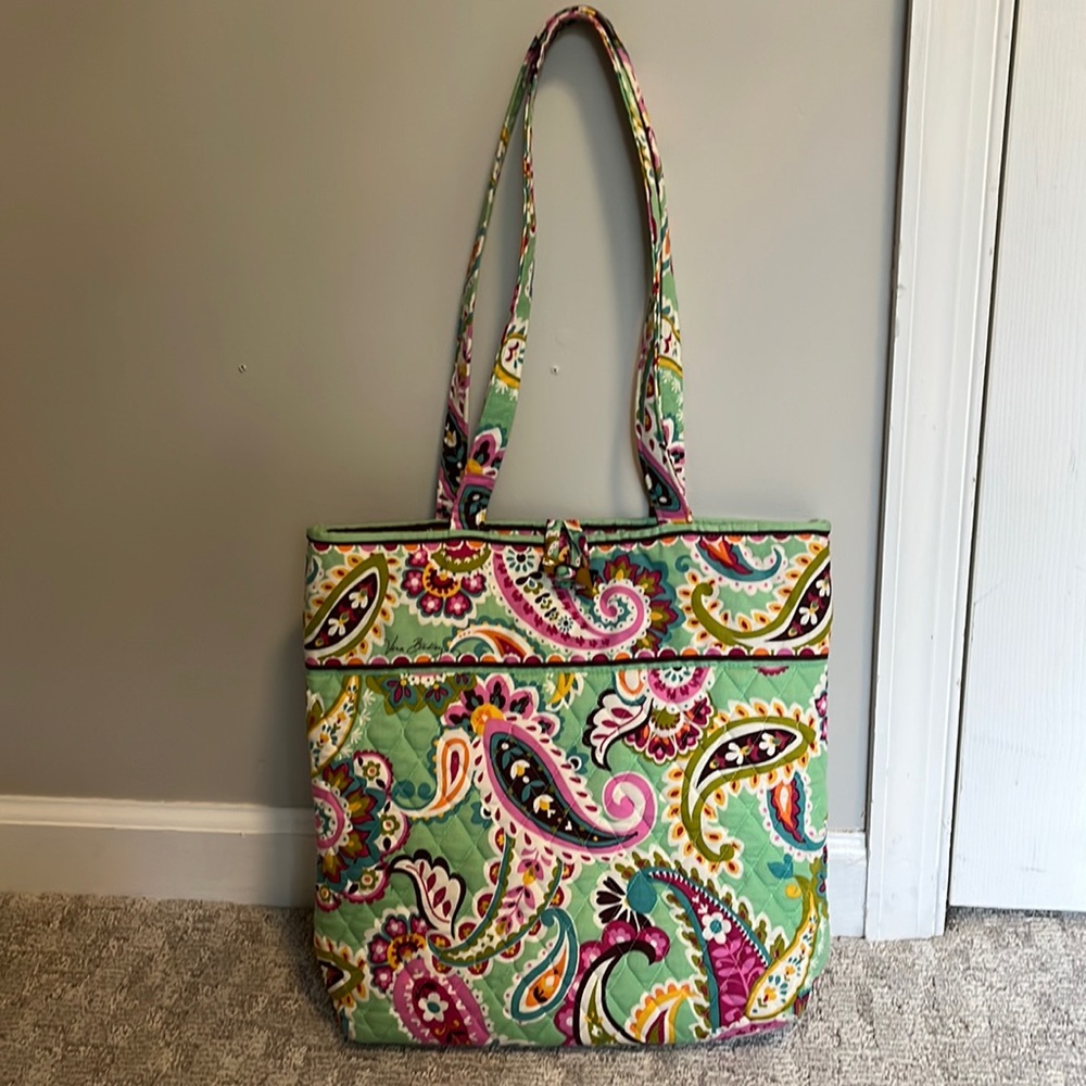 Vera Bradley Tutti Frutti Paisley Tote shoulder bag with tortoise shell clasp